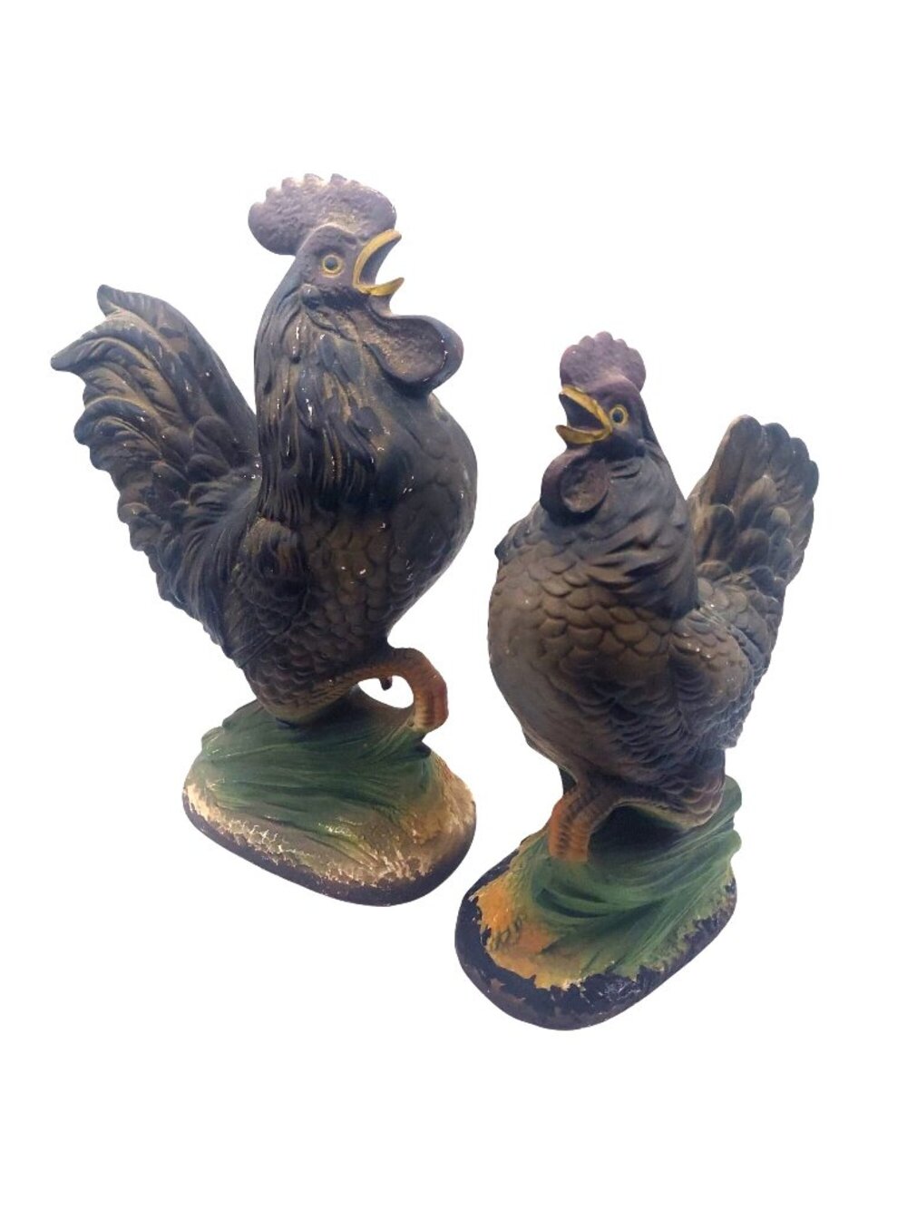 Norleans Rooster Hen Figurine Set of 2 Hand Painted Ceramic Japan Vtg Farmhouse